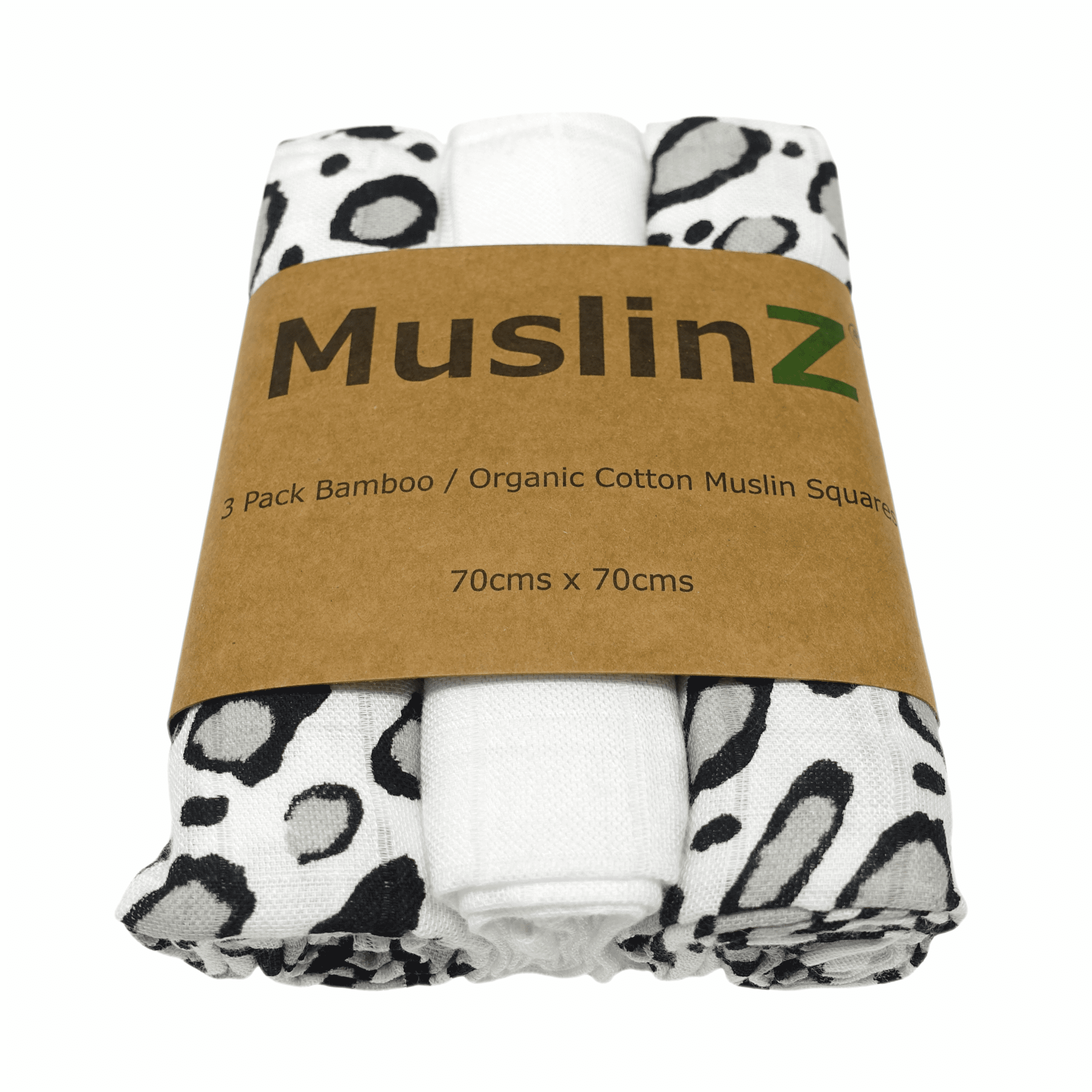 MuslinZ 3 Pack Bamboo/Organic Cotton Muslin Squares 70x70cm – Leopard Print