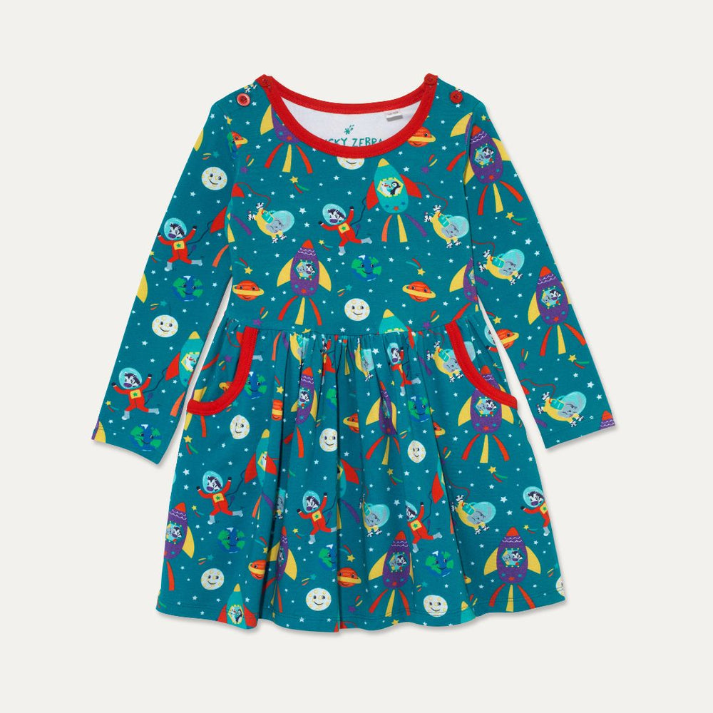 Ducky Zebra – Long Sleeve Skater Dress – Space