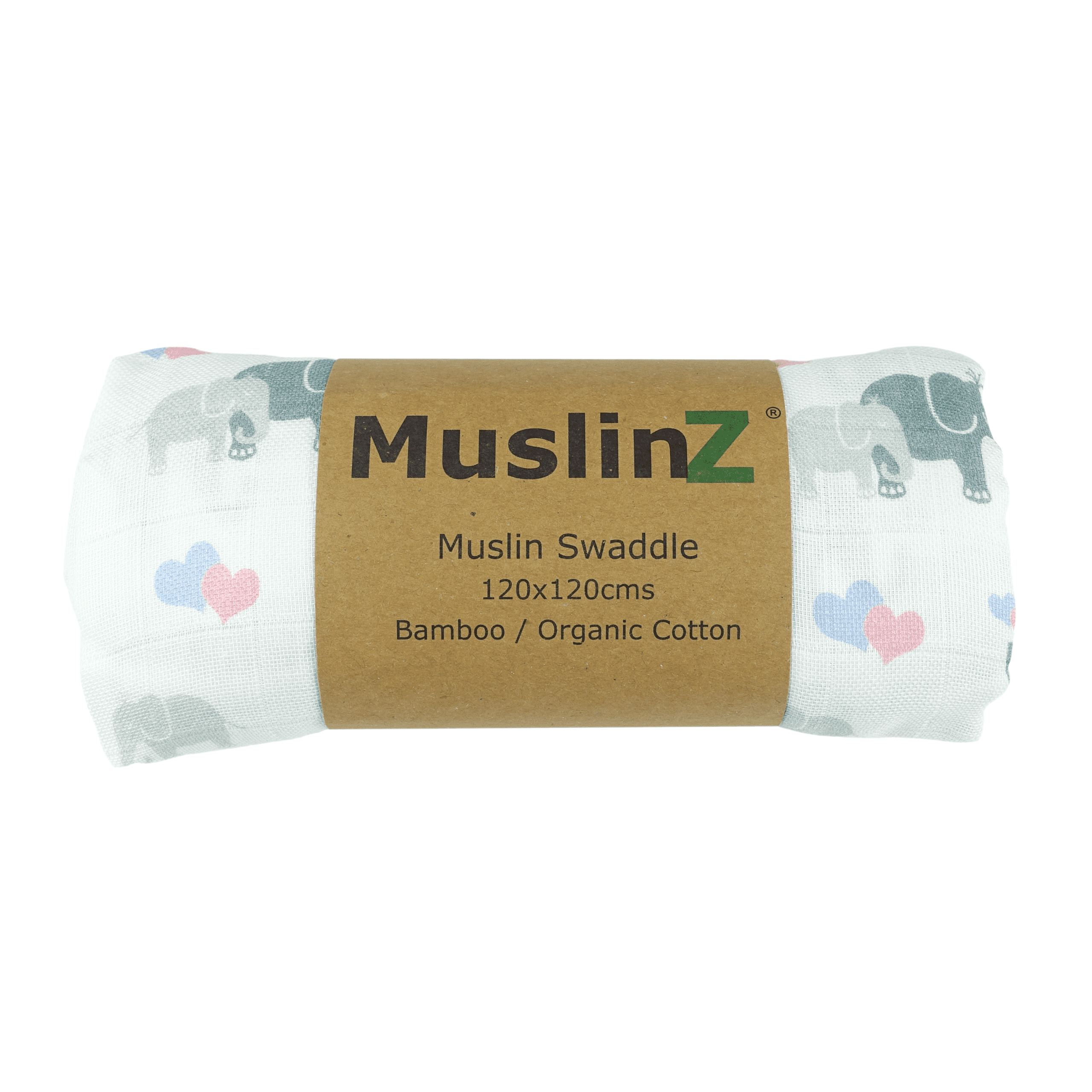 MuslinZ – Bamboo/Organic Cotton Muslin Swaddle 120x120cm – Elephants