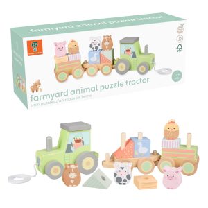 Farm Animal Puzzle Tractor Toy – Push and Pull Along Stacking Toy