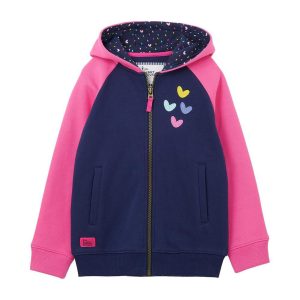 Lighthouse Girls' Jasmine Cotton Rich Brushed Jersey Hoodie - Kids' Full Zip Top - Pink Navy Hearts