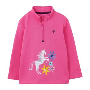 Lighthouse Girls' Robyn Half-Zip Jersey - Kids' Cotton Rich Sweatshirt - Pink Horse